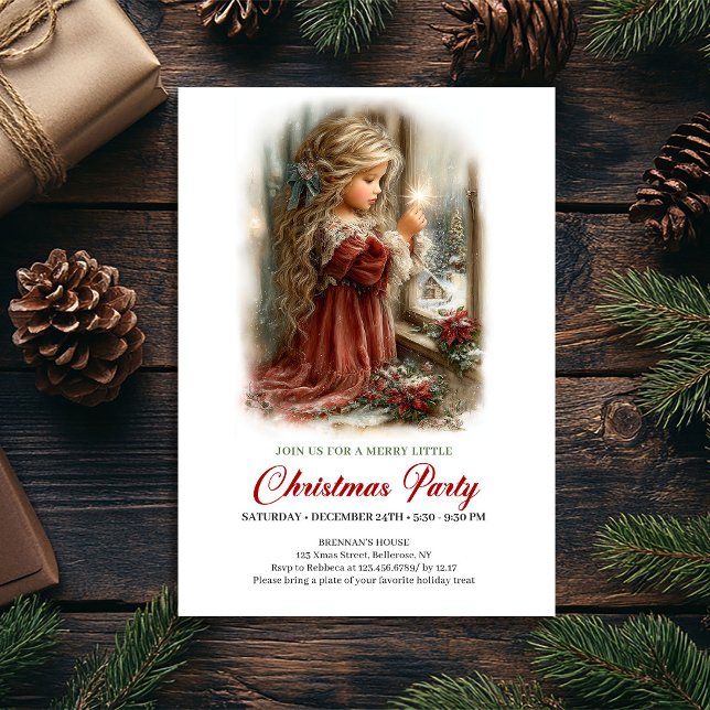 Einladung zur Feiertagssaison Süßes Mädchen Winter (Holiday Season Invitation Cute Girl Winter Scene)