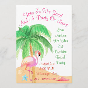 Einladung zur Flamingo-Party mit Füßen im Sand