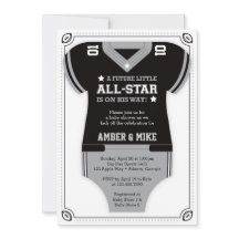 Einladung zur Football Baby-Dusche, schwarz, grau