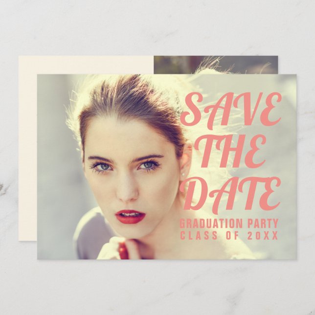 Einladung zur Foto Graduation Party. Save The Date (Vorne/Hinten)