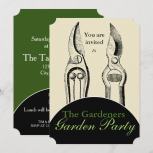 Einladung zur Gartenparty mit Vintage-Gartengeräte