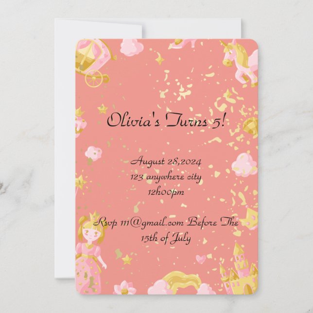 Einladung zur Geburtstagsfeier der rosa Prinzessin (Vorderseite)