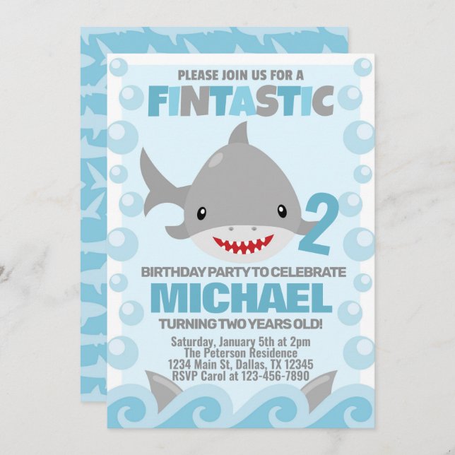 Einladung zur Geburtstagsfeier von Haifischen (Vorne/Hinten)
