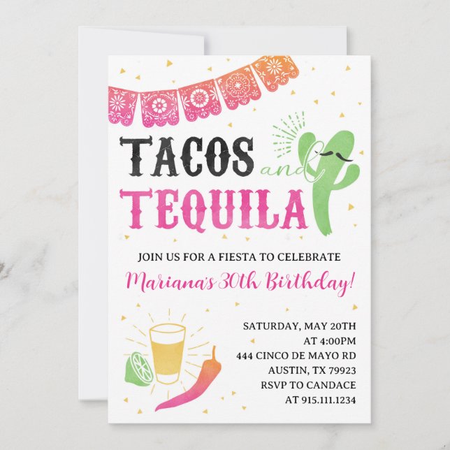 Einladung zur Geburtstagsfeier von Tacos und Tequi (Vorderseite)