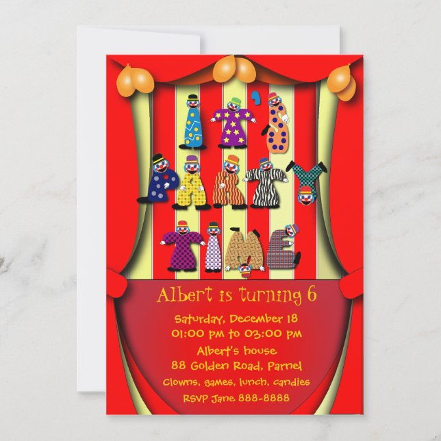 Einladung zur Geburtstagspartei: 036 Clowns (Vorderseite)