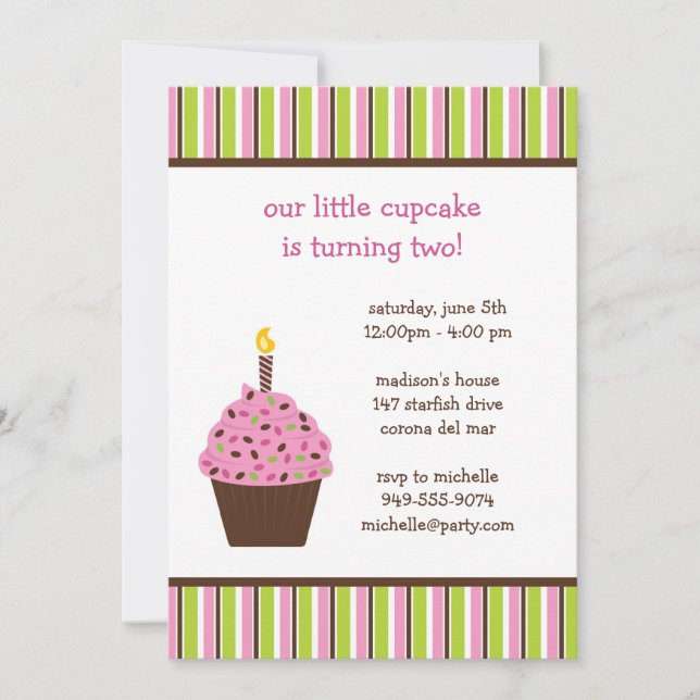 Einladung zur Geburtstagspartei Cupcake (Vorderseite)