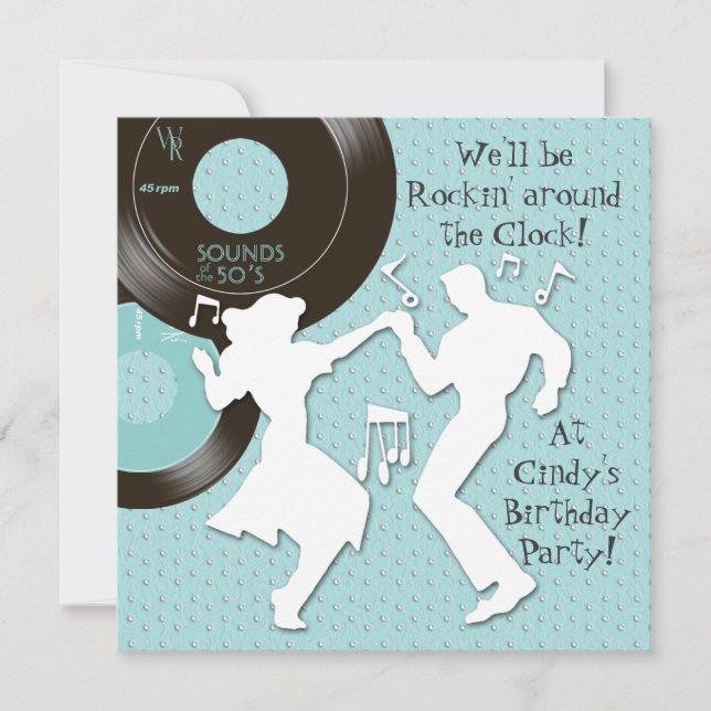 Einladung zur Geburtstagspartei der 1950er Jahre (Vorderseite)