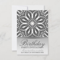 Einladung zur Geburtstagspartei Silver Geometric B