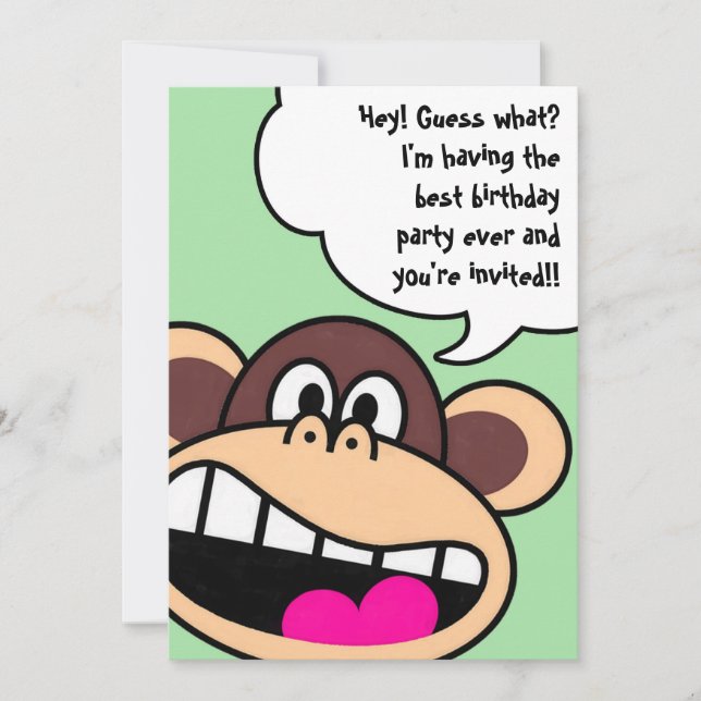 Einladung zur Geburtstagspartei von Affen (Vorderseite)