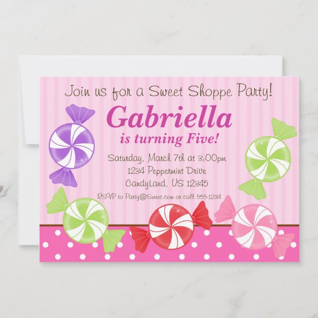 Einladung zur Geburtstagspartei von Candy (Vorderseite)