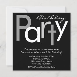 Einladung zur Geburtstagsparty auf dem Schwarz-wei