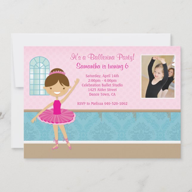 Einladung zur Geburtstagsparty Ballerina (Vorderseite)