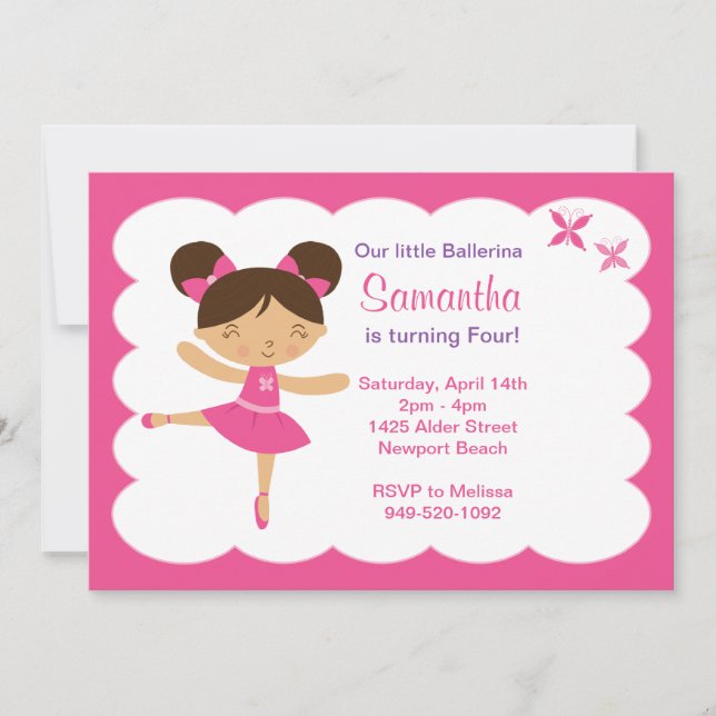 Einladung zur Geburtstagsparty Ballerina (Vorderseite)