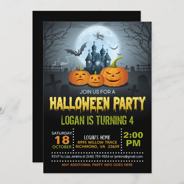 Einladung zur Geburtstagsparty Halloween (Vorne/Hinten)