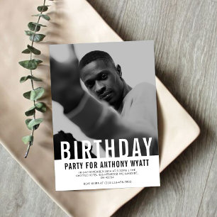 Einladung zur Geburtstagsparty im Schwarz-Weiß-Fot