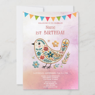 Einladung zur Geburtstagsparty "Little Bird Floral