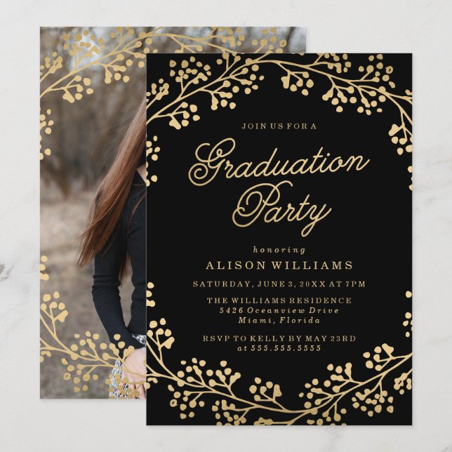 Einladung zur Gilded Gold Graduation Party (Vorne/Hinten)