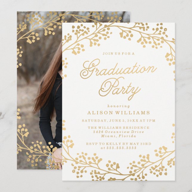 Einladung zur Gilded Gold Graduation Party (Vorne/Hinten)