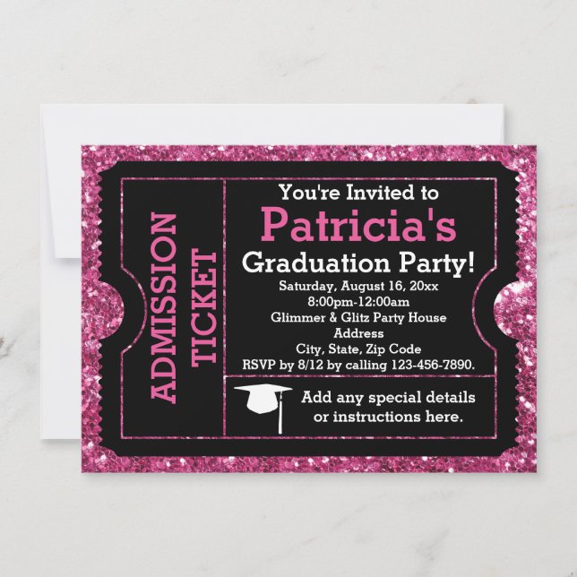 Einladung zur Glittery Pink Graduation Party (Vorderseite)