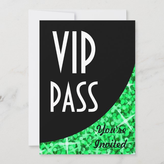 Einladung zur Glitz Green Black Kurve "VIP Pass" (Vorderseite)