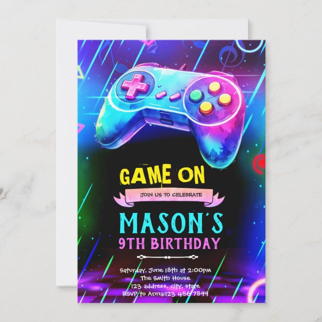 Einladung zur Glow-Game-Night-Party (Vorderseite)