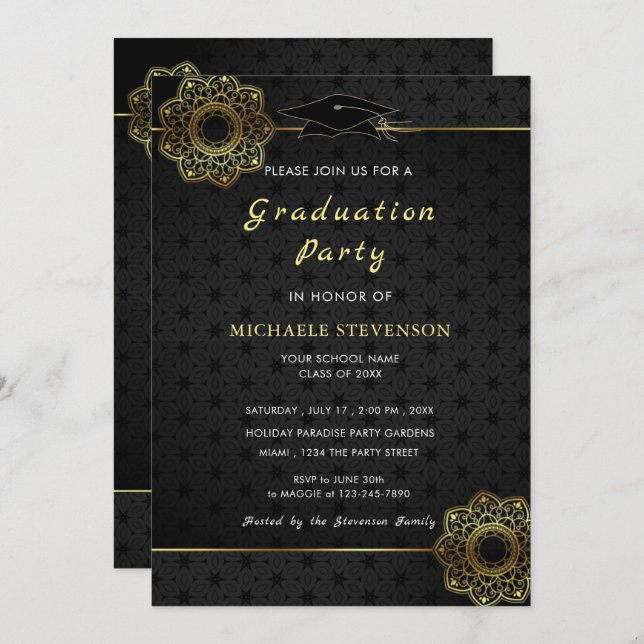 Einladung zur Gold Black Lace Blume (Vorne/Hinten)