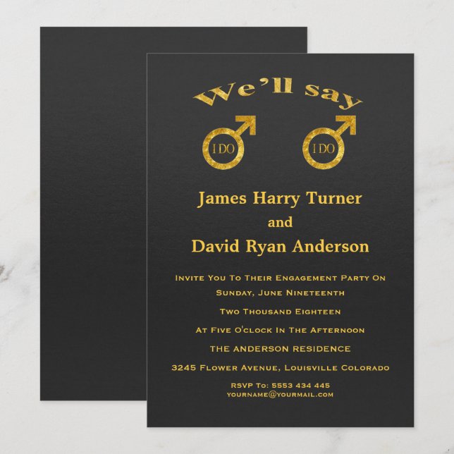 Einladung zur Gold Foil Gays Engagement Party (Vorne/Hinten)