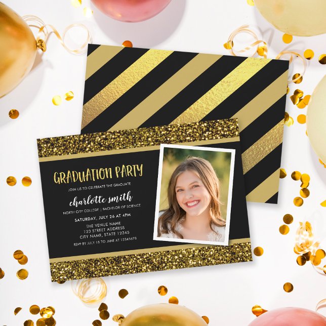 Einladung zur Gold Glitzer Foto Graduation Party (Von Creator hochgeladen)