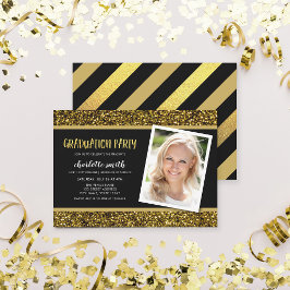 Einladung zur Gold Glitzer Foto Graduation Party
