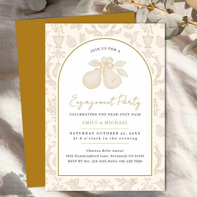 Einladung zur Gold Perfect Pear Engagement Party (Engagement Party Invite)