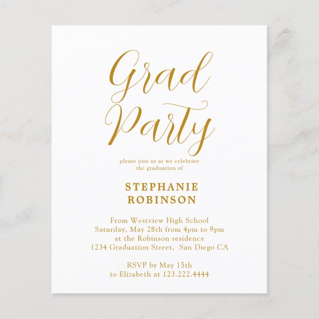 Einladung zur Gold Script Graduation Party (Vorderseite)