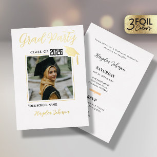 Einladung zur Golden & White Graduation Party Foil