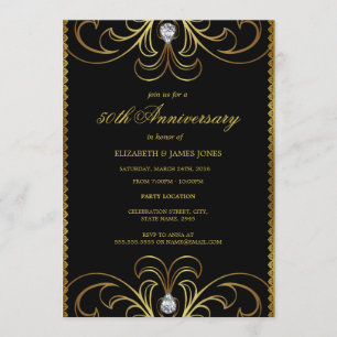 Einladung zur goldenen Hochzeit Black & Gold