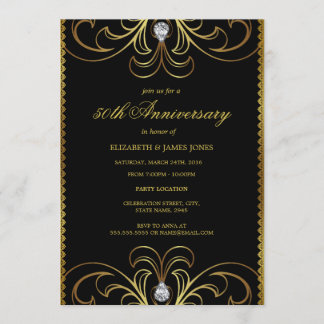 Einladung zur goldenen Hochzeit Black & Gold