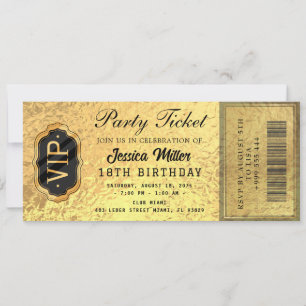 Einladung zur goldenen Party-Ticket-Veranstaltung