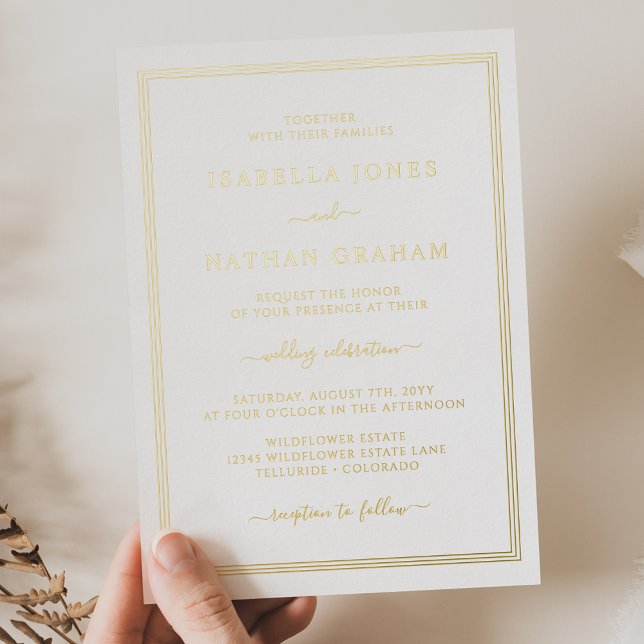 Einladung zur Goldhochzeit (Modern Simple Gold Wedding Foil Invitation by Painted Paperie
)