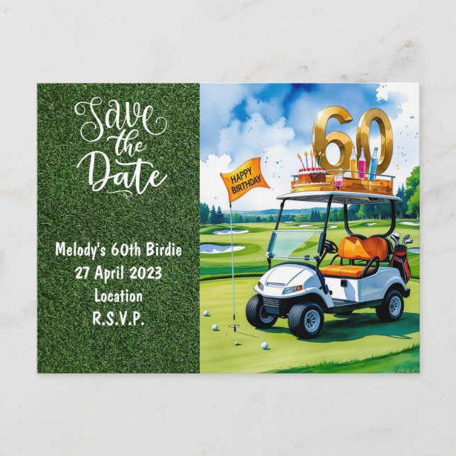 Einladung zur Golfparty "Save the Date" 60. Geburt (Vorderseite)