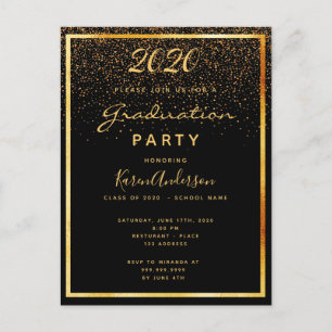 Einladung zur Graduation Party Black Glam Gold 202 Postkarte