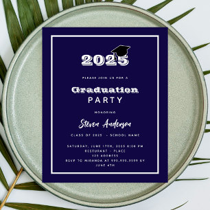 Einladung zur Graduation Party blue white 2025