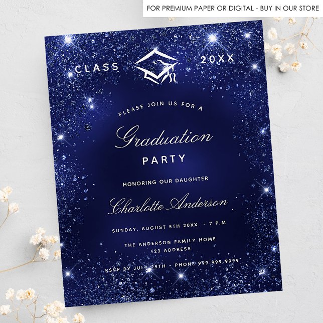 Einladung zur Graduation Party Marine Blue Glitzer (Von Creator hochgeladen)