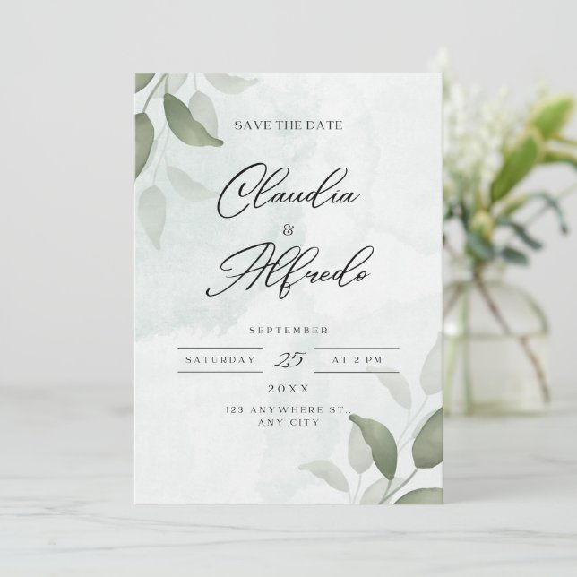 Einladung zur Green Elegante Save the Date Card (Stehend Vorderseite)