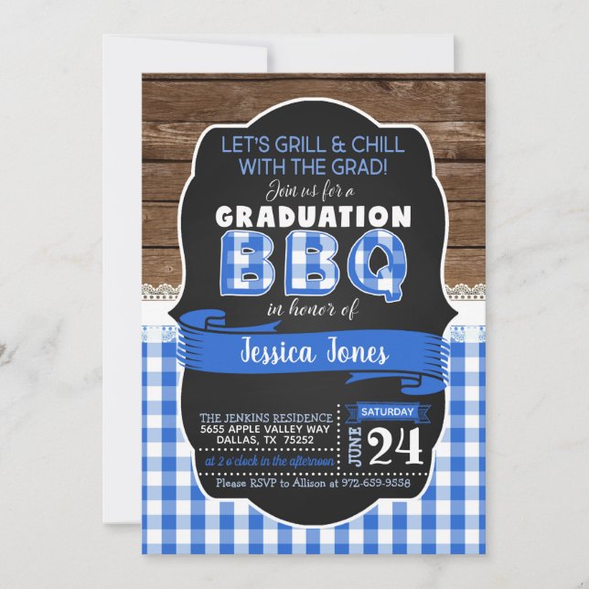 Einladung zur GRILLEN Graduation Party - Blue (Vorderseite)