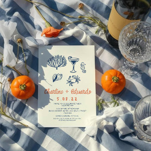 Einladung zur handgezogenen Coast Retro Hochzeit