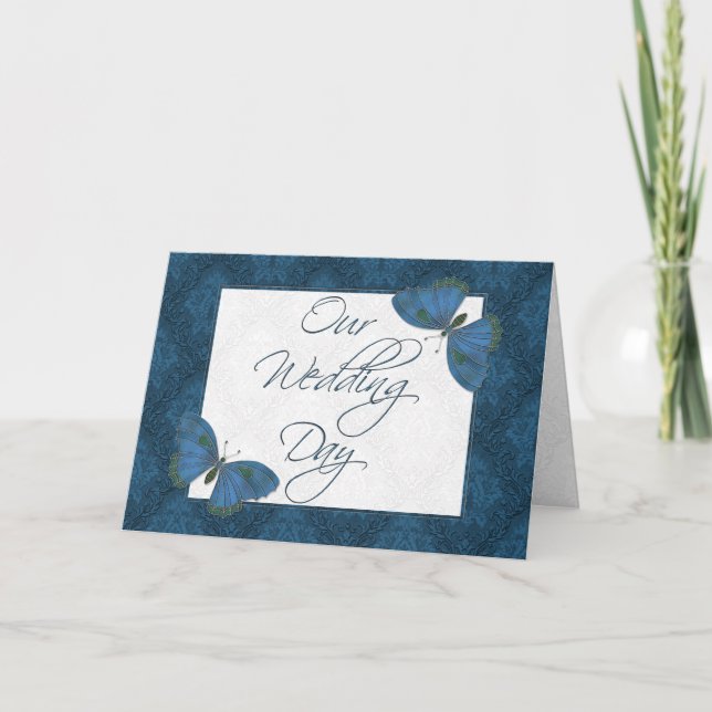 Einladung zur Hochzeit 12x18 Butterfly Brocade aqu (Vorderseite)