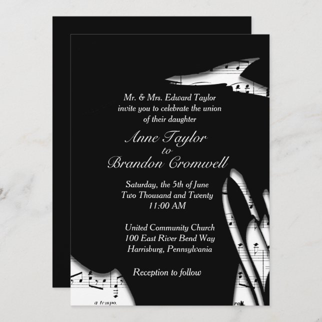 Einladung zur Hochzeit abstrakter Schwarz-Weiß-Mus (Vorne/Hinten)