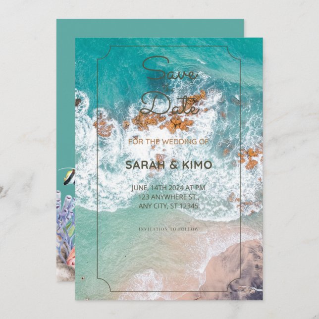 Einladung zur Hochzeit am Meer (Vorne/Hinten)
