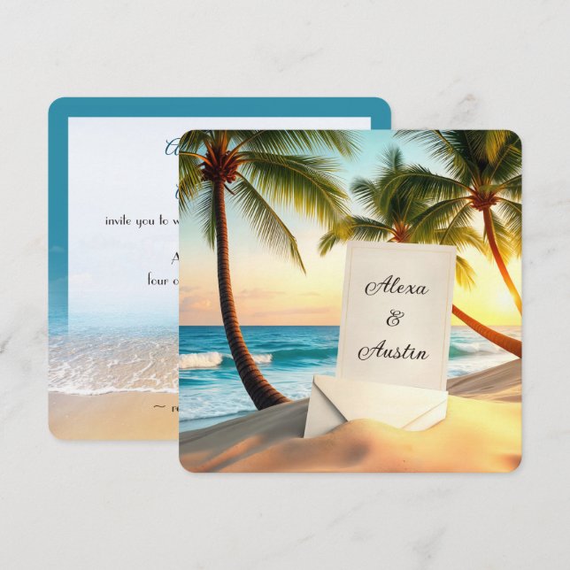 Einladung zur Hochzeit am Strand (Vorne/Hinten)
