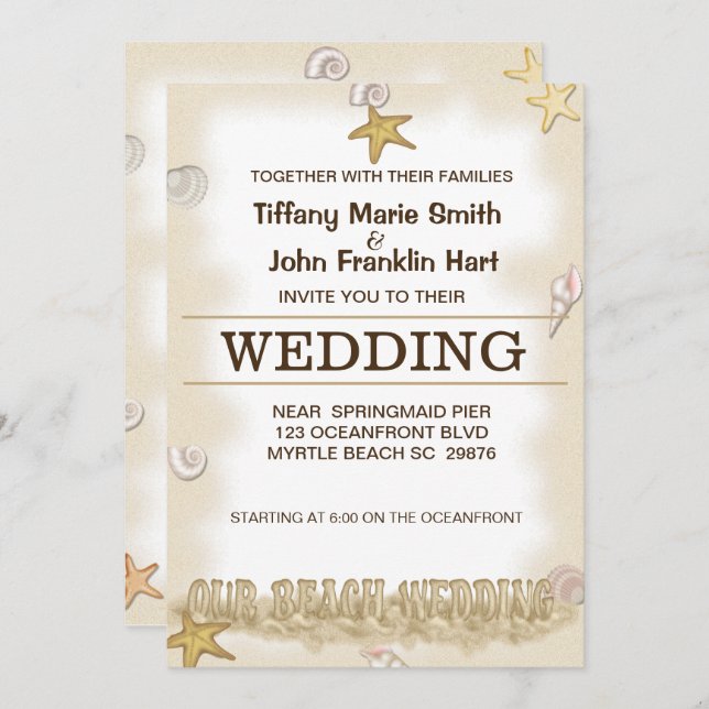 Einladung zur Hochzeit am Strand (Vorne/Hinten)