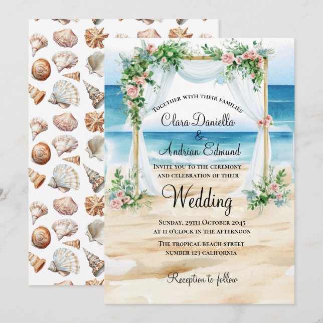 Einladung zur Hochzeit am Strand (Vorne/Hinten)