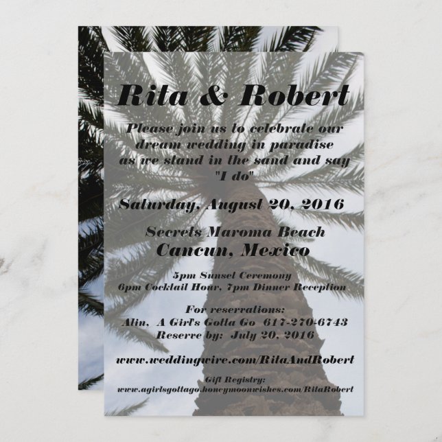 Einladung zur Hochzeit am Strand - Palm Tree II (Vorne/Hinten)